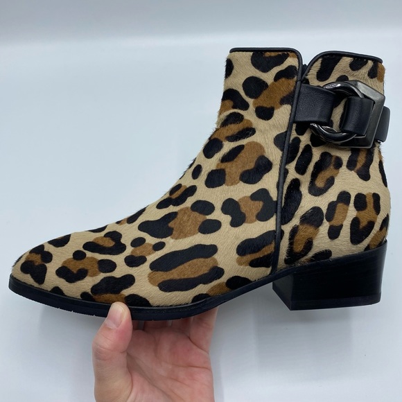 Aquatalia Faria Leopard Print Weatherproof Genuine Calf Hair Ankle Booties - Picture 4 of 14